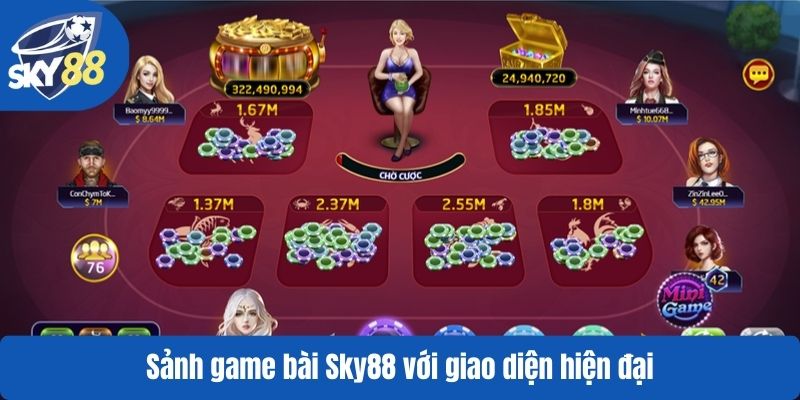 Sảnh game bài Sky88 với giao diện hiện đại